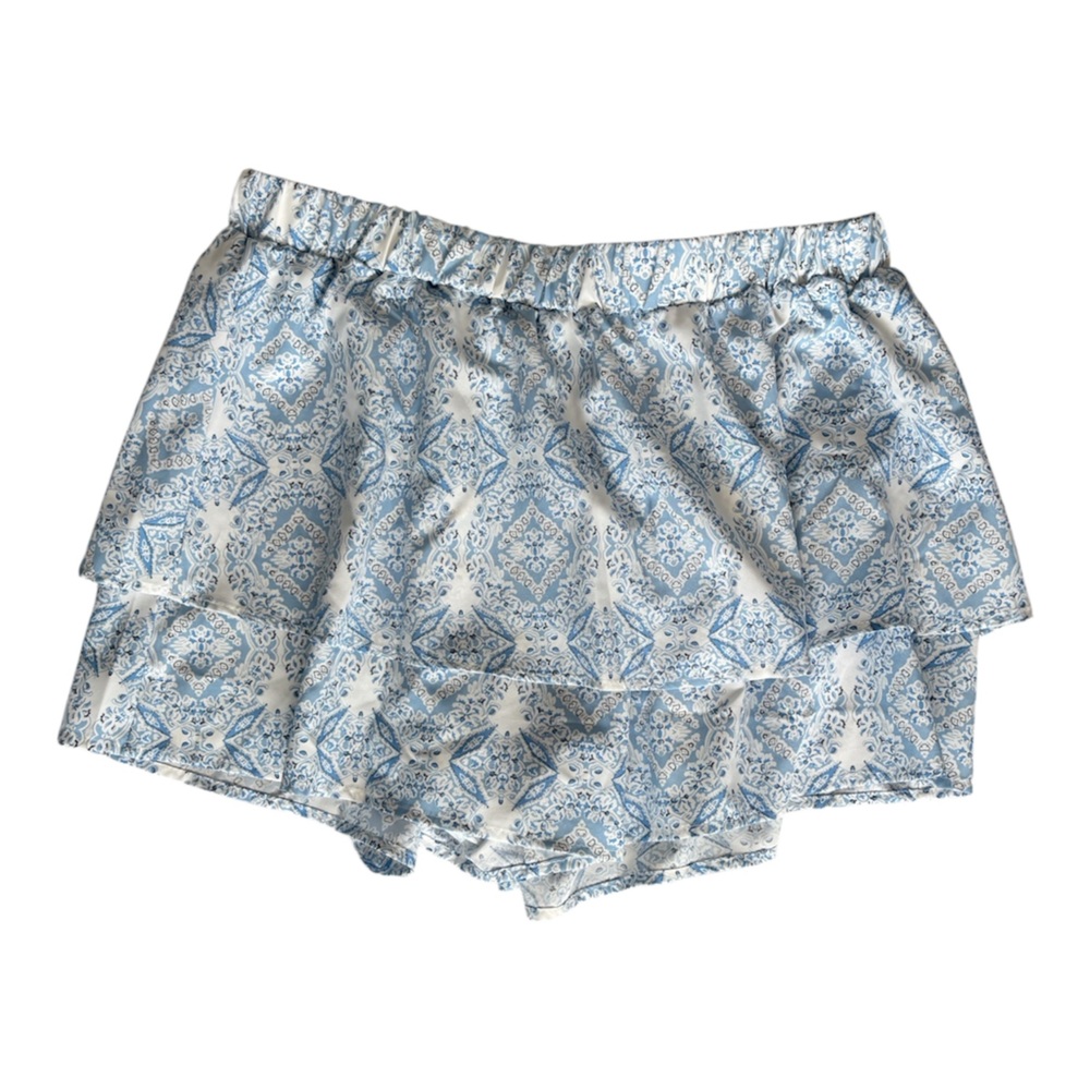 SHEIN Ruffle Shorts Boho Printed Mini Blue and White Plus 2XL